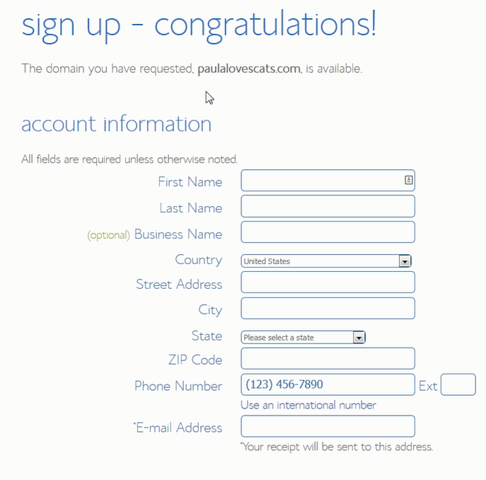 bluehost account info